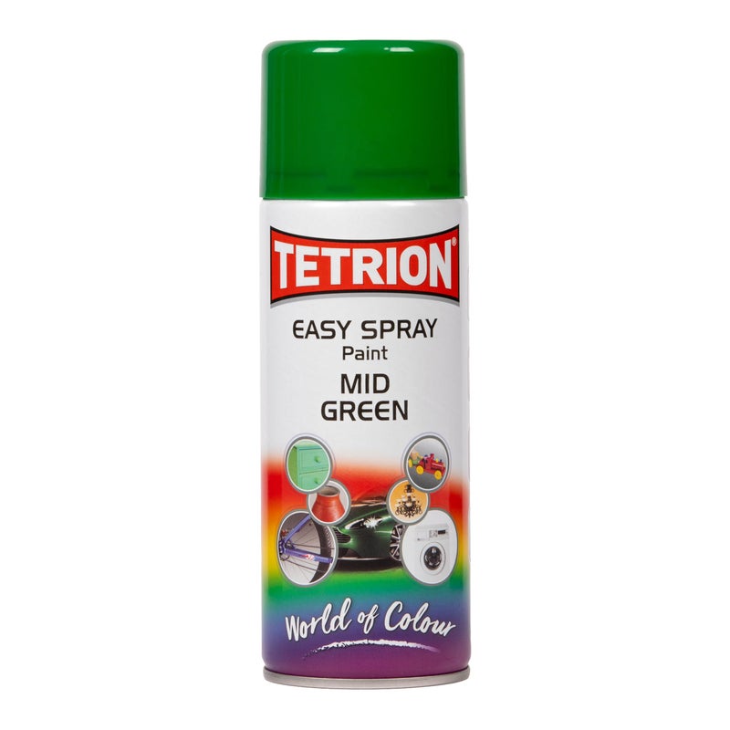 Tetrion Easy Spray Paint - Mid Green 400ml, Acrylic Spray for Wood, Metal, Plastic, Ceramic & More - Fast-Drying, Smooth Finish, Indoor & Outdoor Use - Image 1
